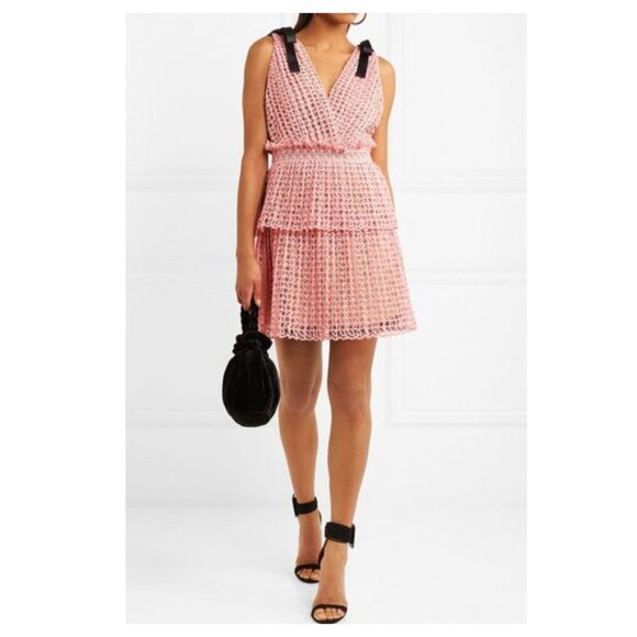 Self-Portrait Dresses & Skirts - Self Portrait Bow-detailed Tiered Guipure Lace Mini Dress In Pink